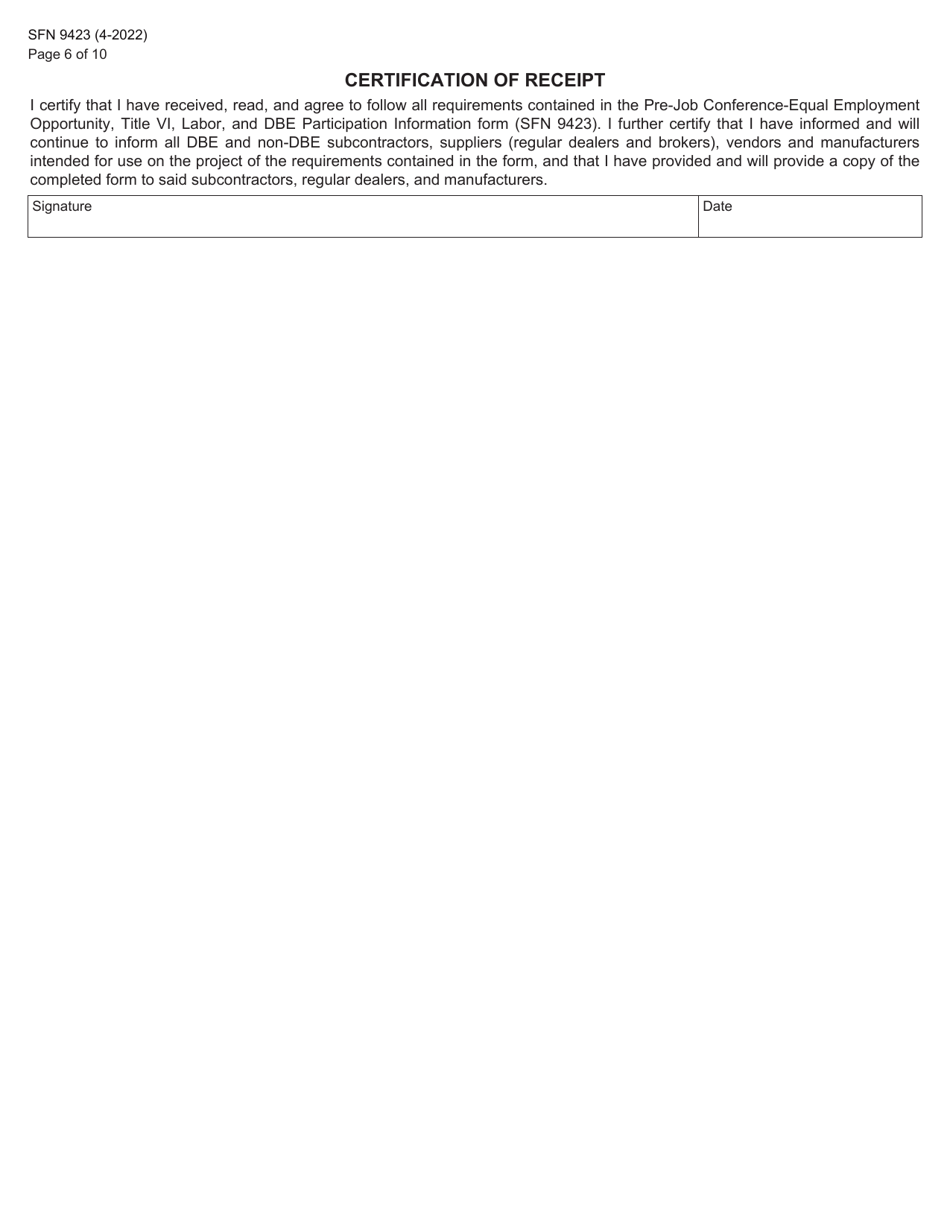 Form SFN9423 Pre-construction Conference - Equal Employment Opportunity (EEO), Title VI, Labor Standards, and Dbe Participation Information - North Dakota, Page 6