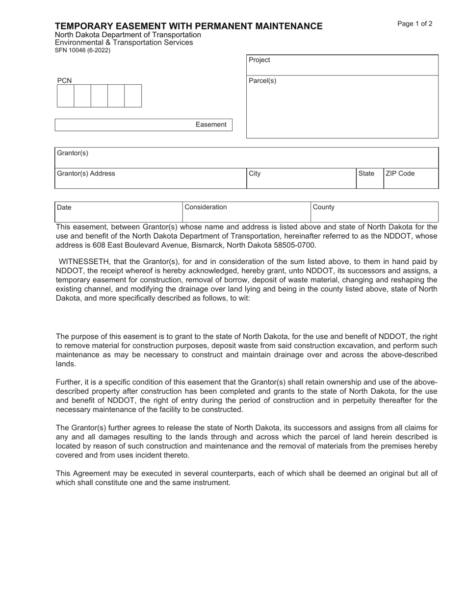 Form SFN10046 Download Fillable PDF or Fill Online Temporary Easement