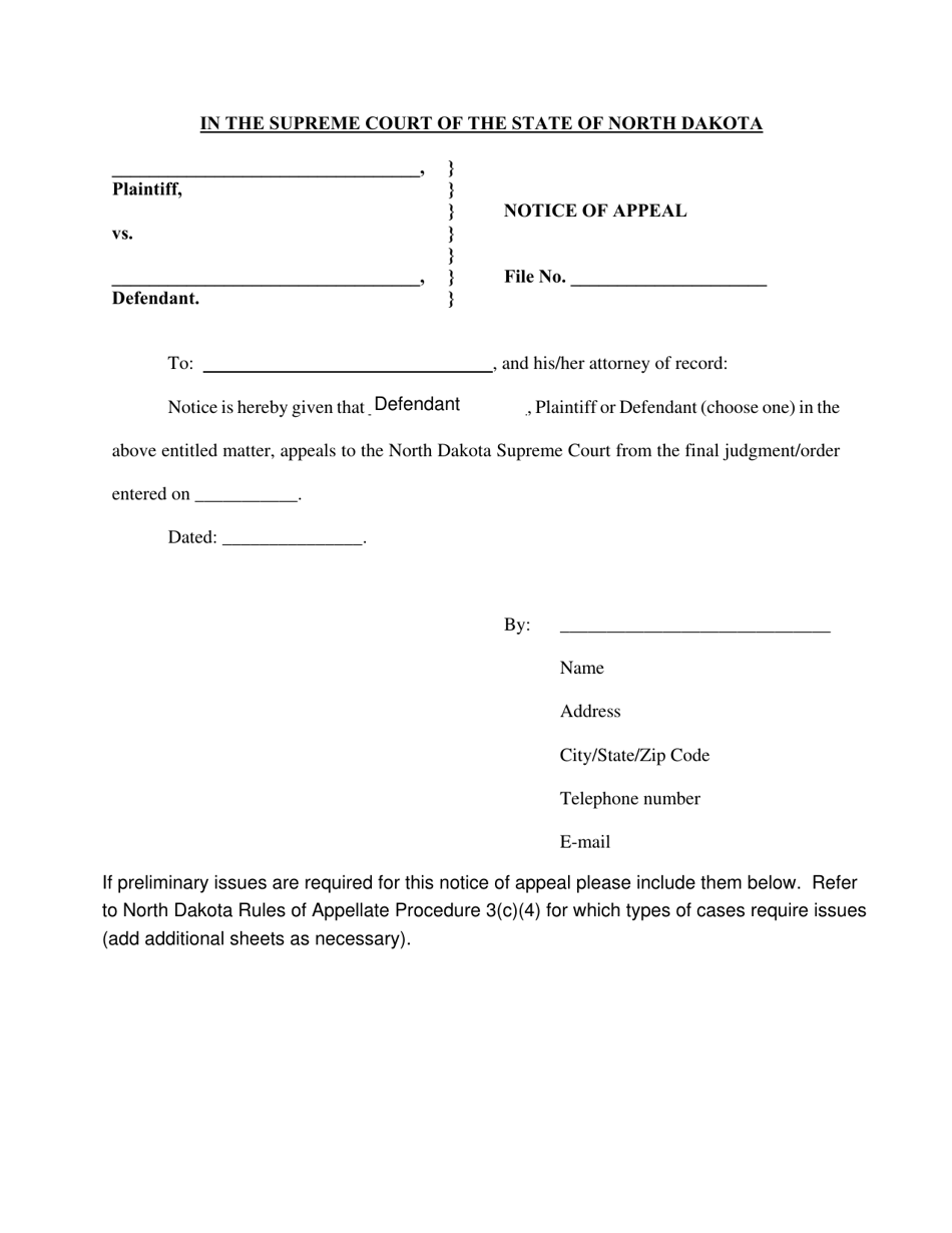North Dakota Notice of Appeal Fill Out, Sign Online and Download PDF Templateroller