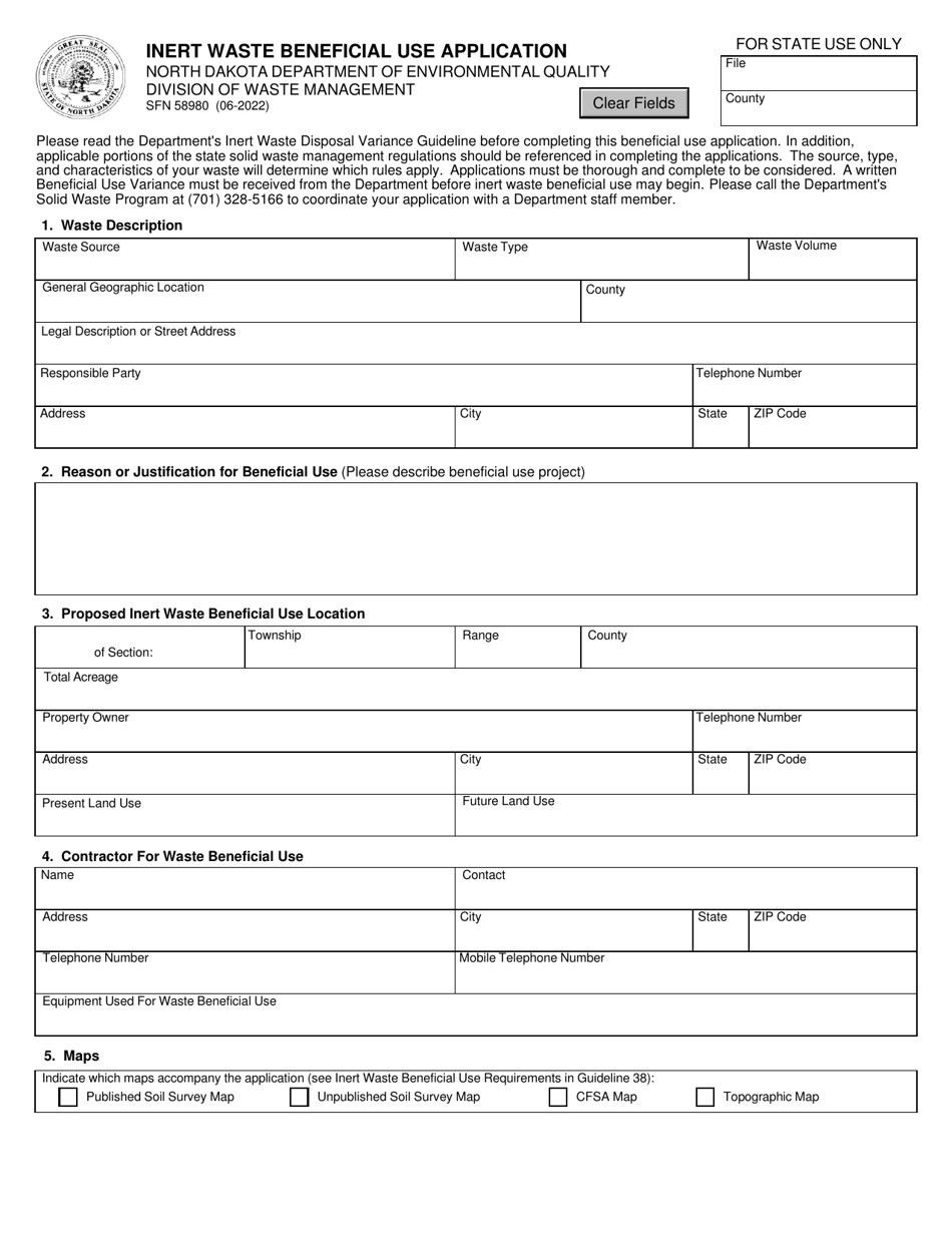 Form SFN58980 Download Fillable PDF or Fill Online Inert Waste ...