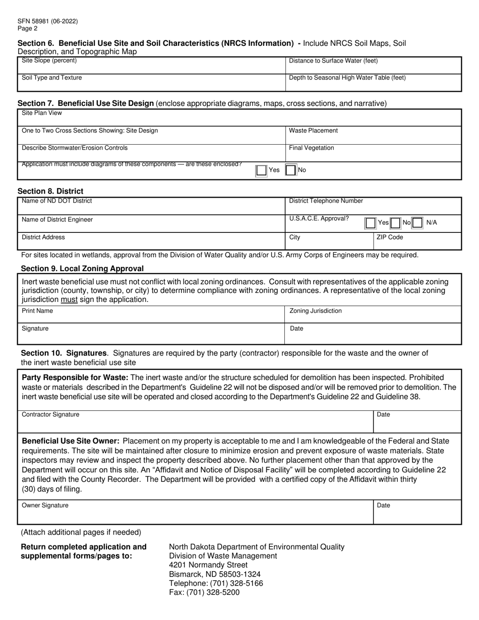 Form SFN58981 Nddot Projects-Inert Waste Beneficial Use Application - North Dakota, Page 2
