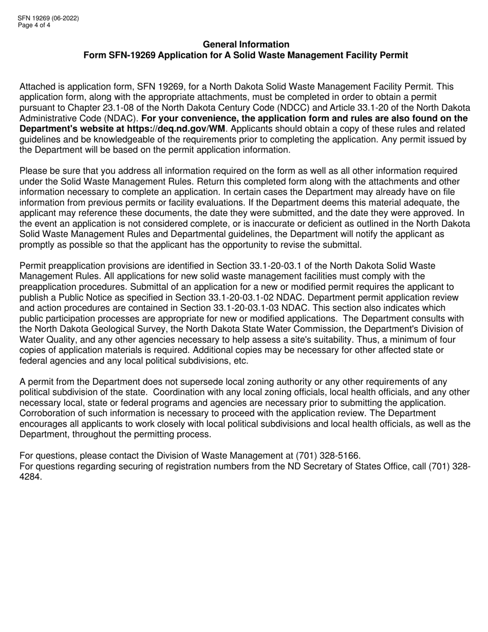 Form SFN19269 Application for a Solid Waste Management Facility Permit - North Dakota, Page 4
