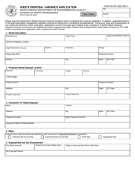Form SFN51098 Waste Disposal Variance Application - North Dakota