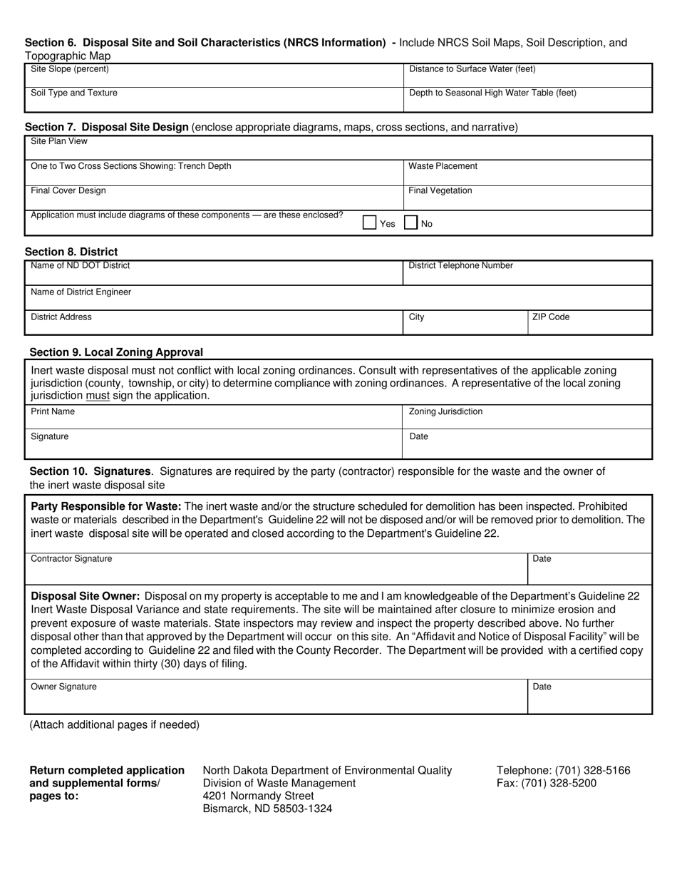 Form SFN54344 Nddot Projects-Inert Waste Disposal Variance Application - North Dakota, Page 2