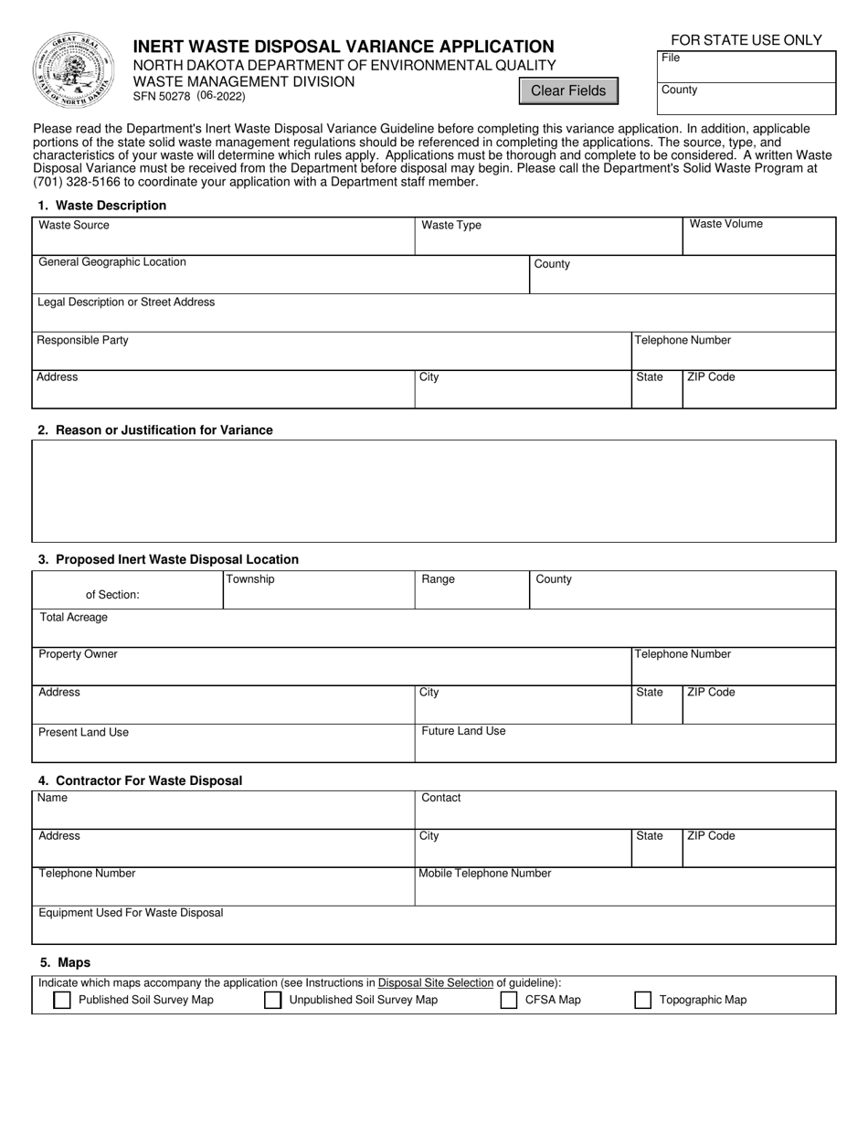 Form SFN50278 Download Fillable PDF or Fill Online Inert Waste Disposal ...