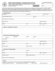 Form SFN50278 Inert Waste Disposal Variance Application - North Dakota