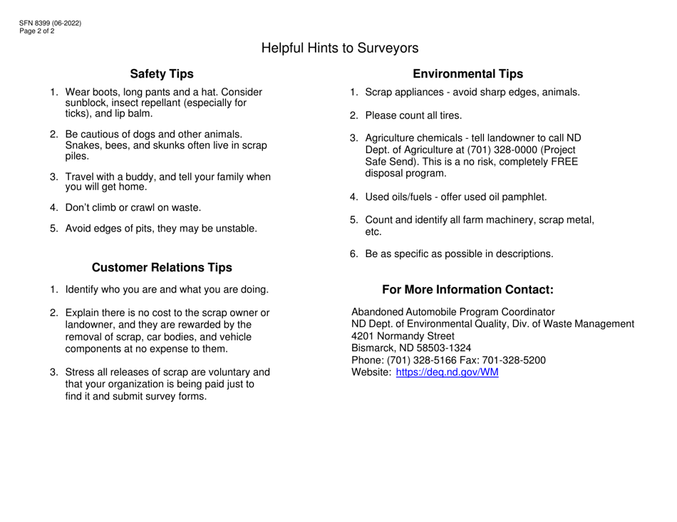 Form SFN8399 Release of Abandoned Motor Vehicle / Scrap Metal - Abandoned Automobile Program - North Dakota, Page 2