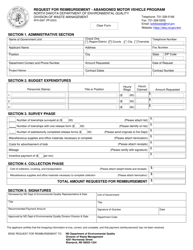 Form SFN8387 Request for Reimbursement - Abandoned Motor Vehicle Program - North Dakota
