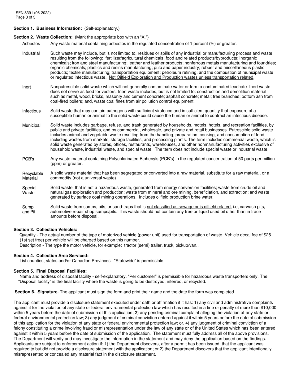Form SFN8391 Permit Application for Transporting Solid Waste - North Dakota, Page 3