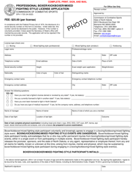 Document preview: Form SFN11720 Professional Boxer/Kickboxer/Mixed Fighting Style License Application - North Dakota