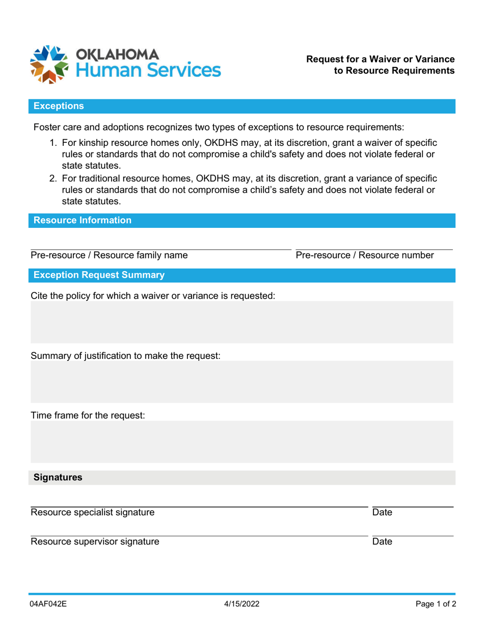 Form 04AF042E Fill Out, Sign Online and Download Fillable PDF, Oklahoma Templateroller