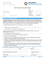 Document preview: Form 08AD092E (ADM-92) Client Contact and Information Request - Oklahoma