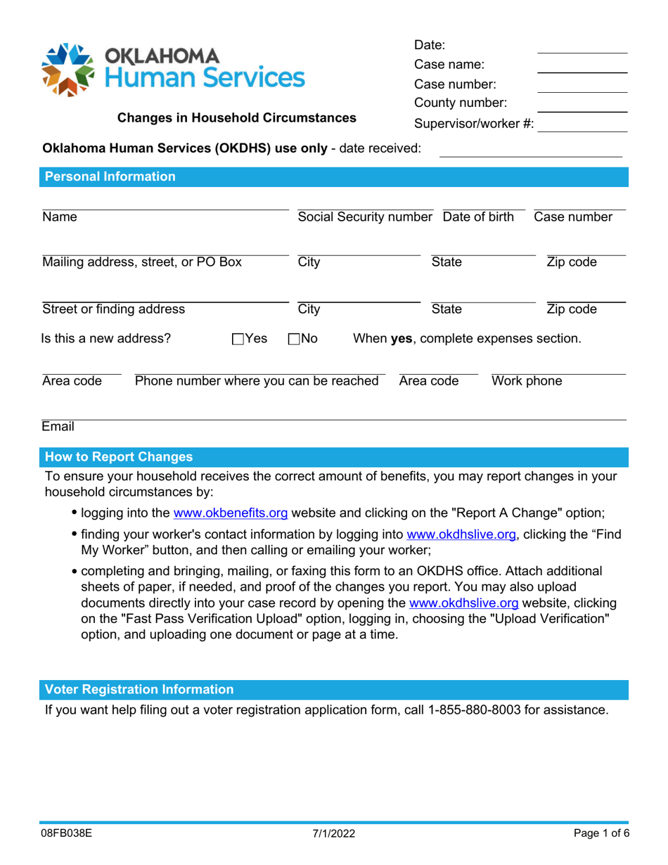 Form 08FB038E (FSP-38) Changes in Household Circumstances - Oklahoma, Page 1