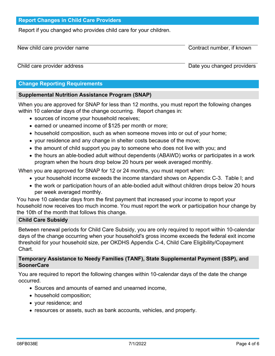 Form 08FB038E (FSP-38) Changes in Household Circumstances - Oklahoma, Page 4