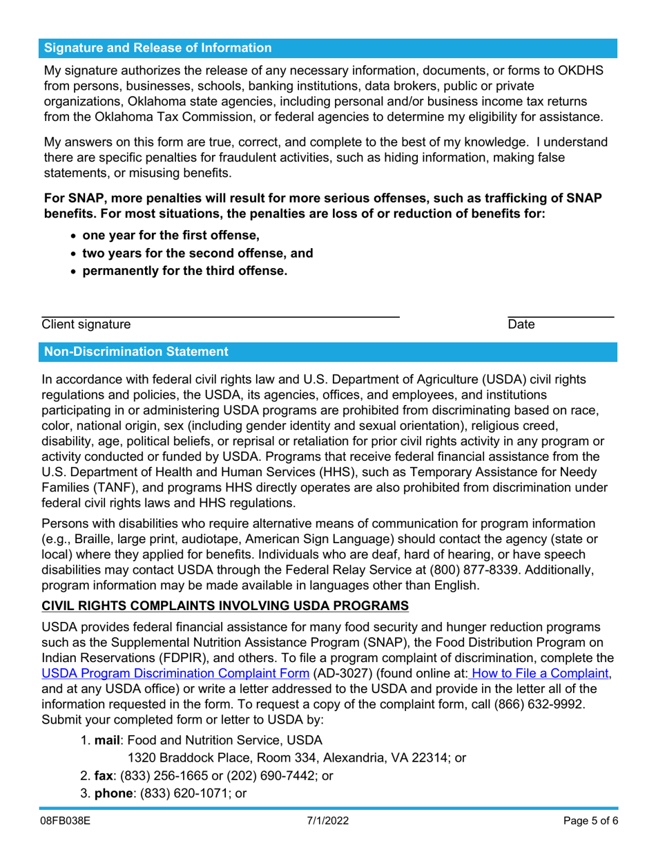 Form 08FB038E (FSP-38) Changes in Household Circumstances - Oklahoma, Page 5