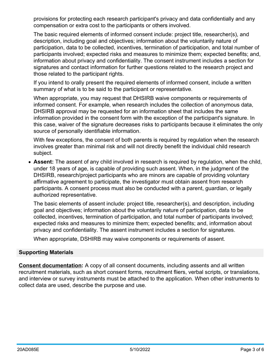 Form 20AD085E Institutional Review Board (Dhsirb) Application - Oklahoma, Page 3