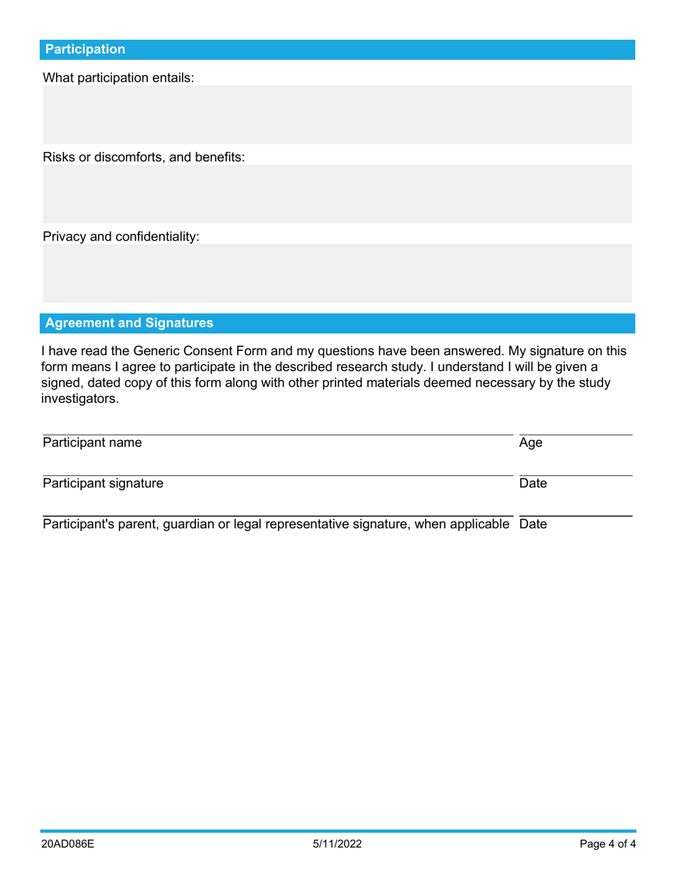 Form 20AD086E Generic Consent Form - Institutional Review Board (Dhsirb) - Oklahoma, Page 4