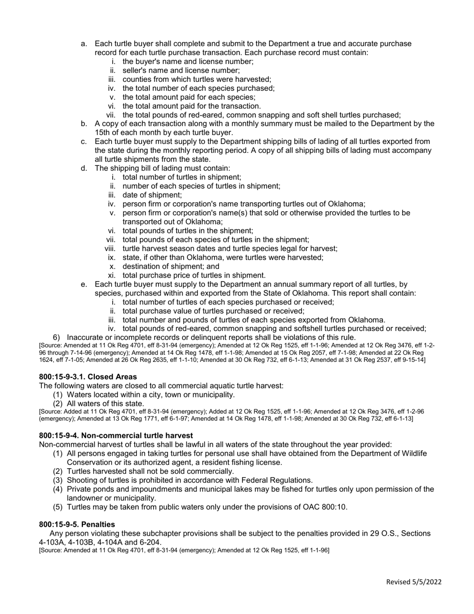 Application for Commercial Aquatic Turtle Buyer License - Oklahoma, Page 13