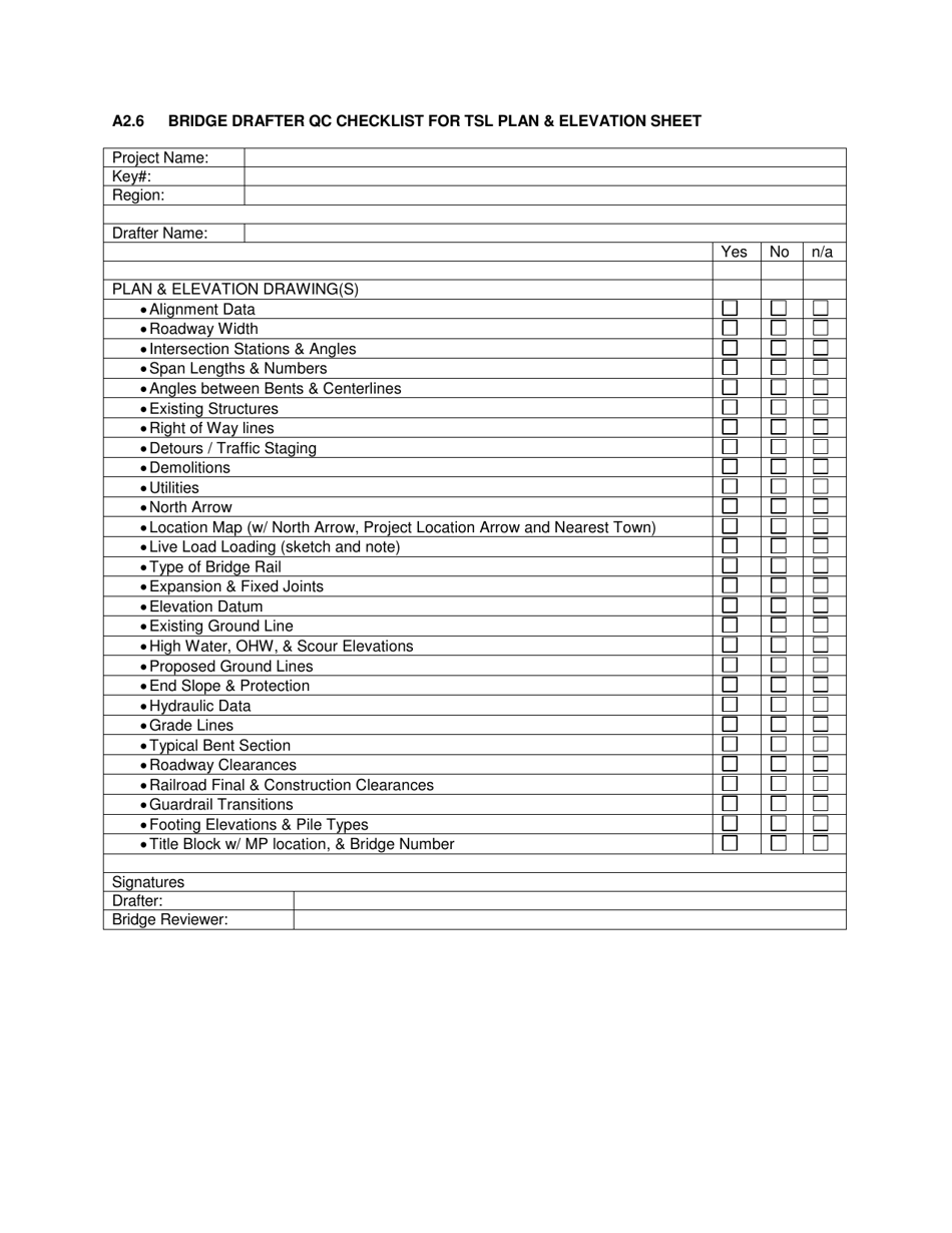 Bridge Drafter Qc Checklist for Tsl Plan  Elevation Sheet - Oregon, Page 1