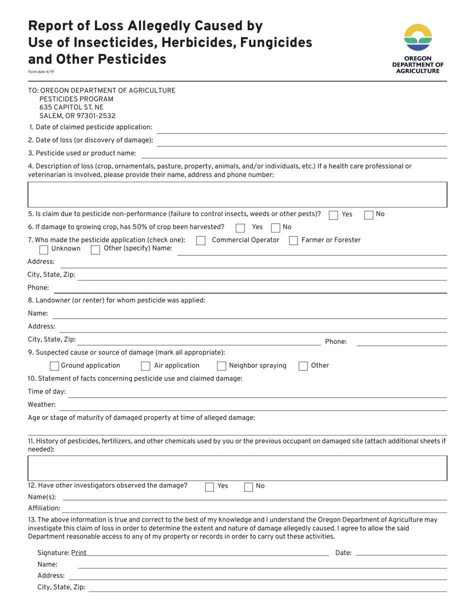 Report of Loss Allegedly Caused by Use of Insecticides, Herbicides, Fungicides and Other Pesticides - Oregon, Page 3