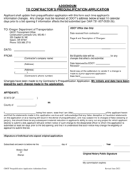 Document preview: Addendum to Contractor's Prequalification Application - Oregon