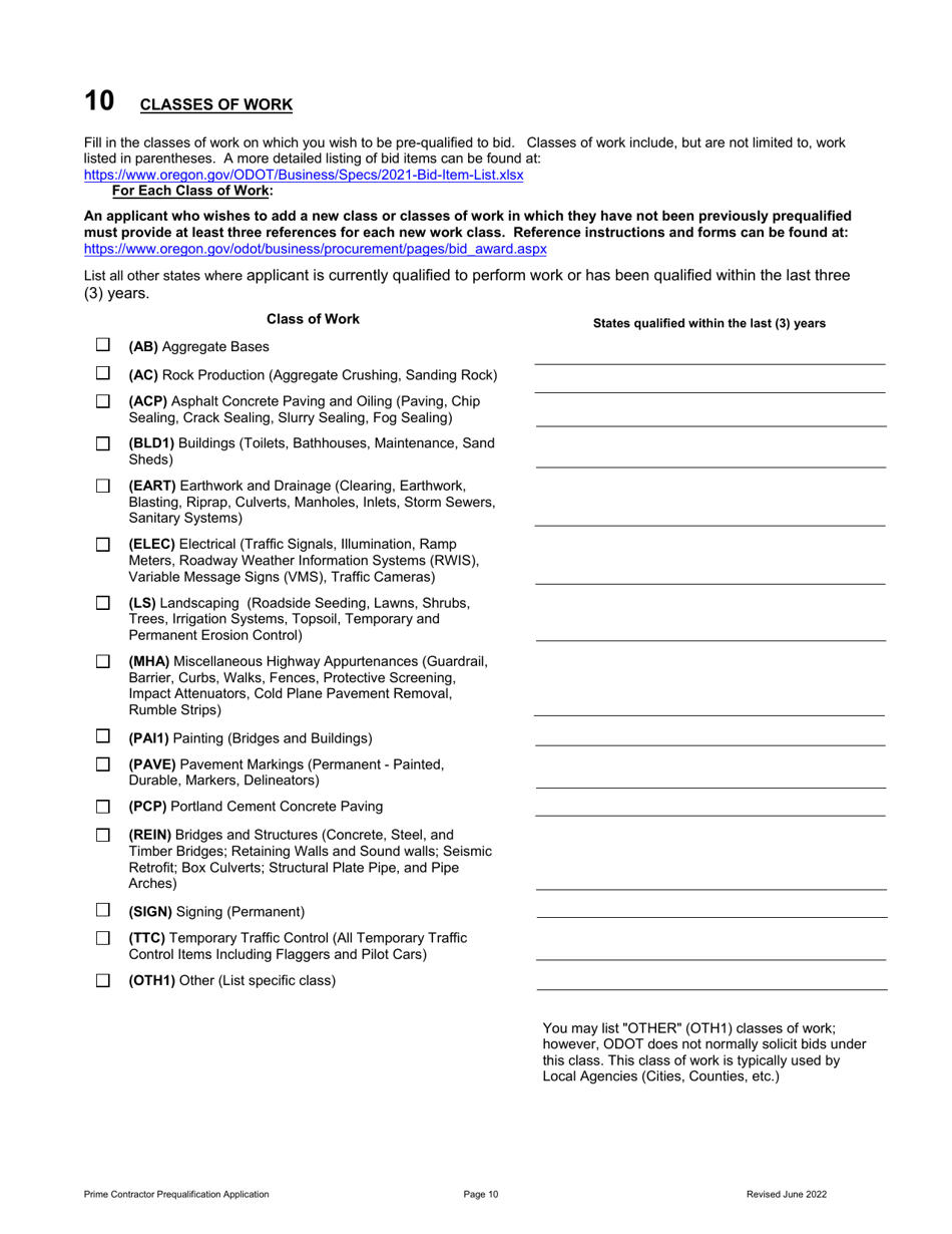 Prime Contractor Prequalification Application - Oregon, Page 11