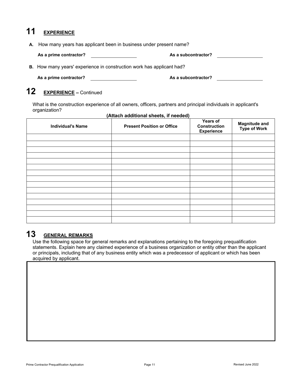 Prime Contractor Prequalification Application - Oregon, Page 12
