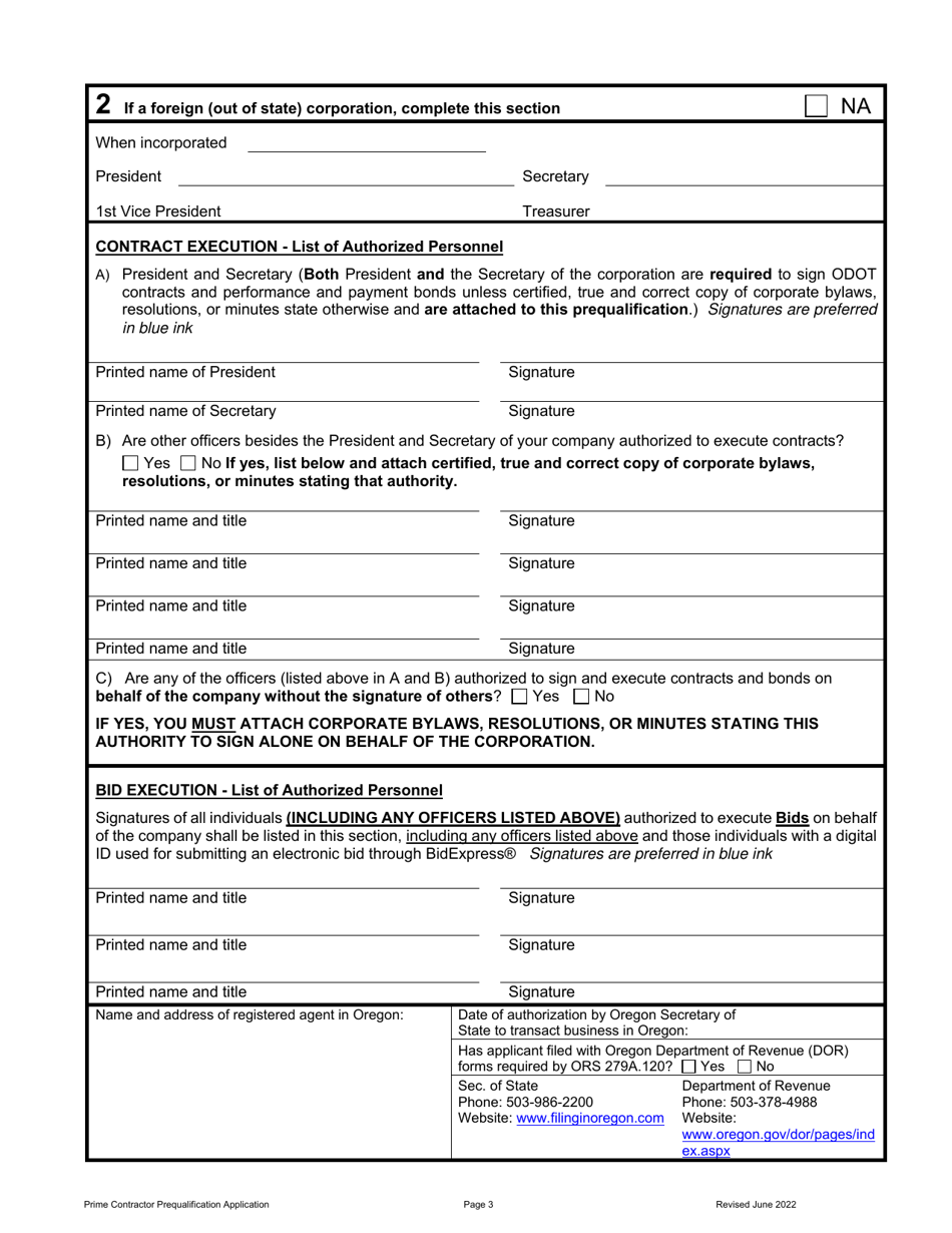 Prime Contractor Prequalification Application - Oregon, Page 4