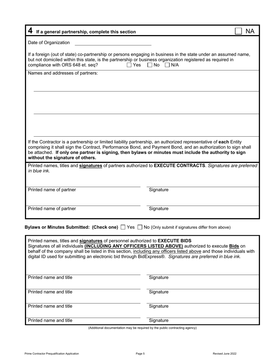 Prime Contractor Prequalification Application - Oregon, Page 6