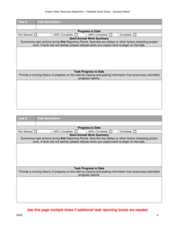Quarterly Progress Report Form - Feasibility Study Grants - Water Conservation, Reuse and Storage Grant Program - Oregon, Page 4