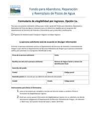 Document preview: Opcion 1a - Formulario De Elegibilidad Por Ingresos - Fondo Para Abandono, Reparacion Y Reemplazo De Pozos De Agua - Oregon (Spanish)