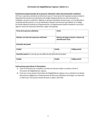 Opcion 1c - Formulario De Elegibilidad Por Ingresos - Fondo Para Abandono, Reparacion Y Reemplazo De Pozos De Agua - Oregon (Spanish), Page 2