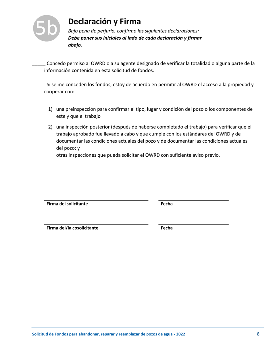 Solicitud De Fondos Para Abandonar, Reparar Y Reemplazar Pozos De Agua - Oregon (Spanish), Page 8