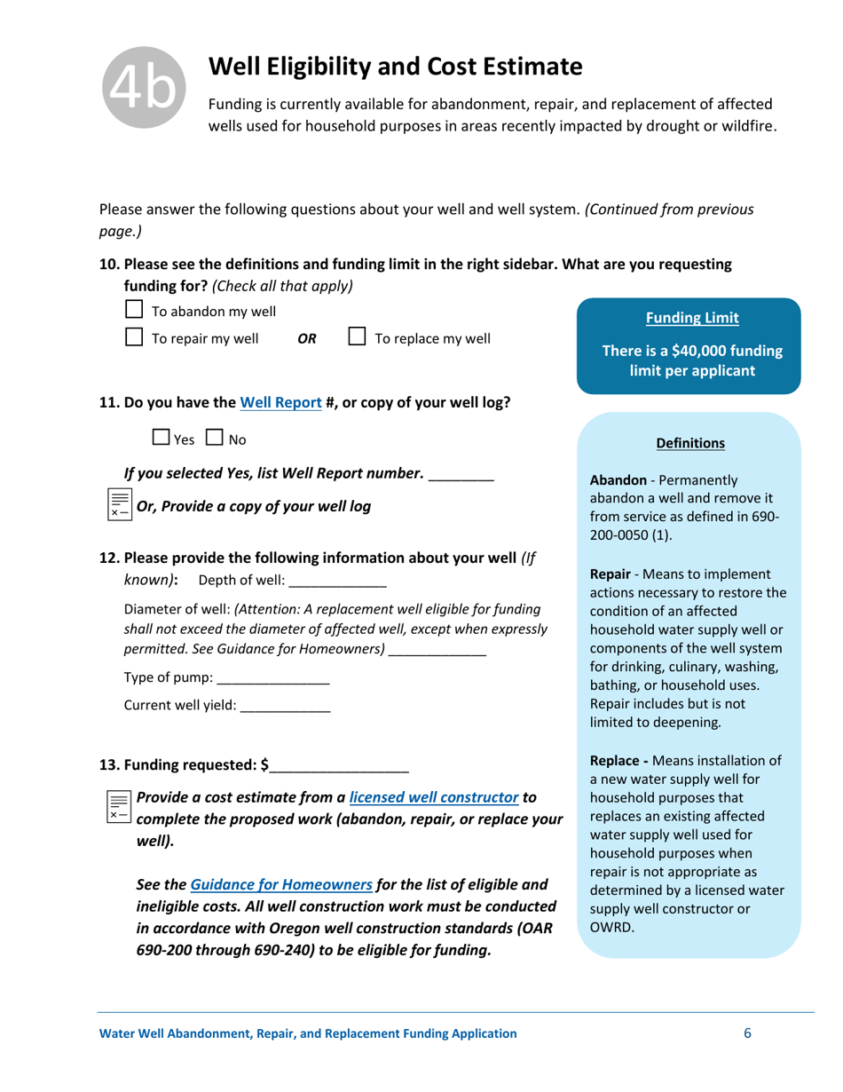 Water Well Abandonment, Repair, and Replacement Funding Application - Oregon, Page 6