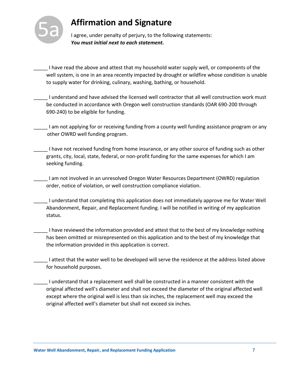 Water Well Abandonment, Repair, and Replacement Funding Application - Oregon, Page 7