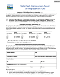 Document preview: Income Eligibility Form - Option 1c - Water Well Abandonment, Repair, and Replacement Fund - Oregon