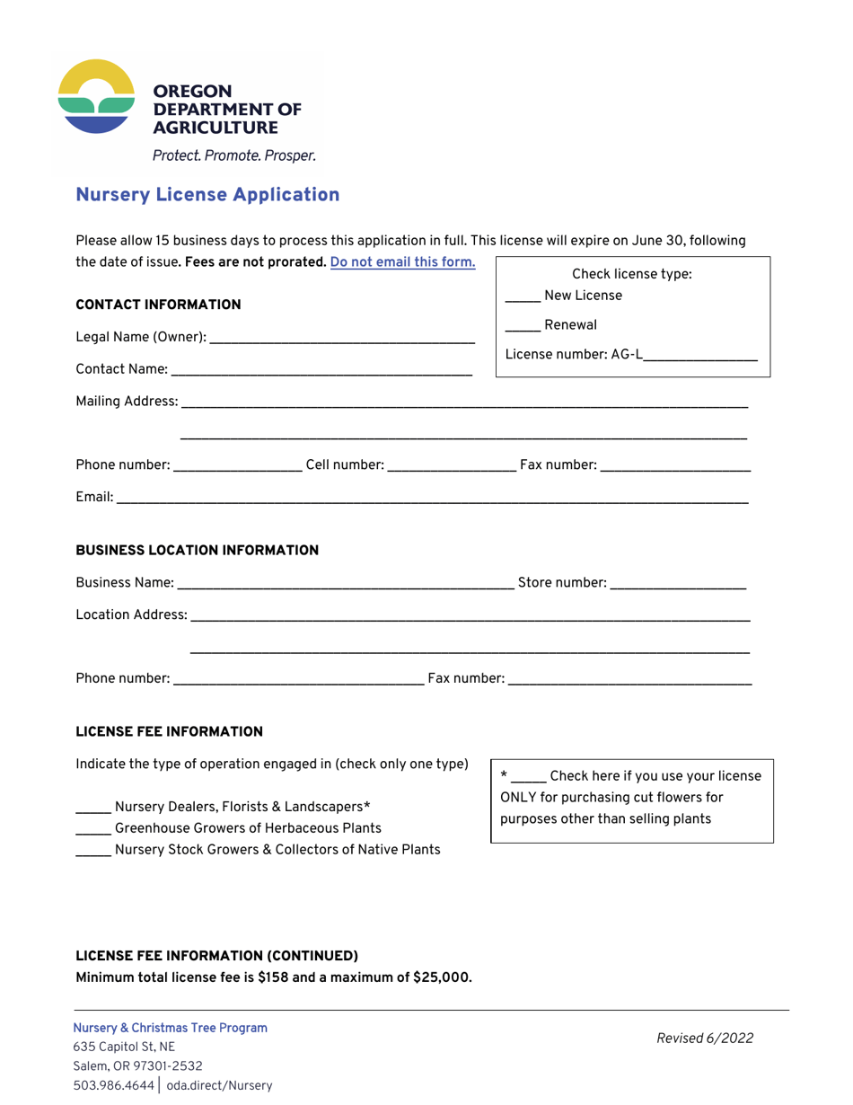 Oregon Nursery License Application Download Printable PDF Templateroller