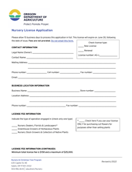 Nursery License Application - Oregon
