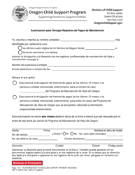 Document preview: Formulario CSF01 0591A Autorizacion Para Divulgar Registros De Pagos De Manutencion - Oregon (Spanish)