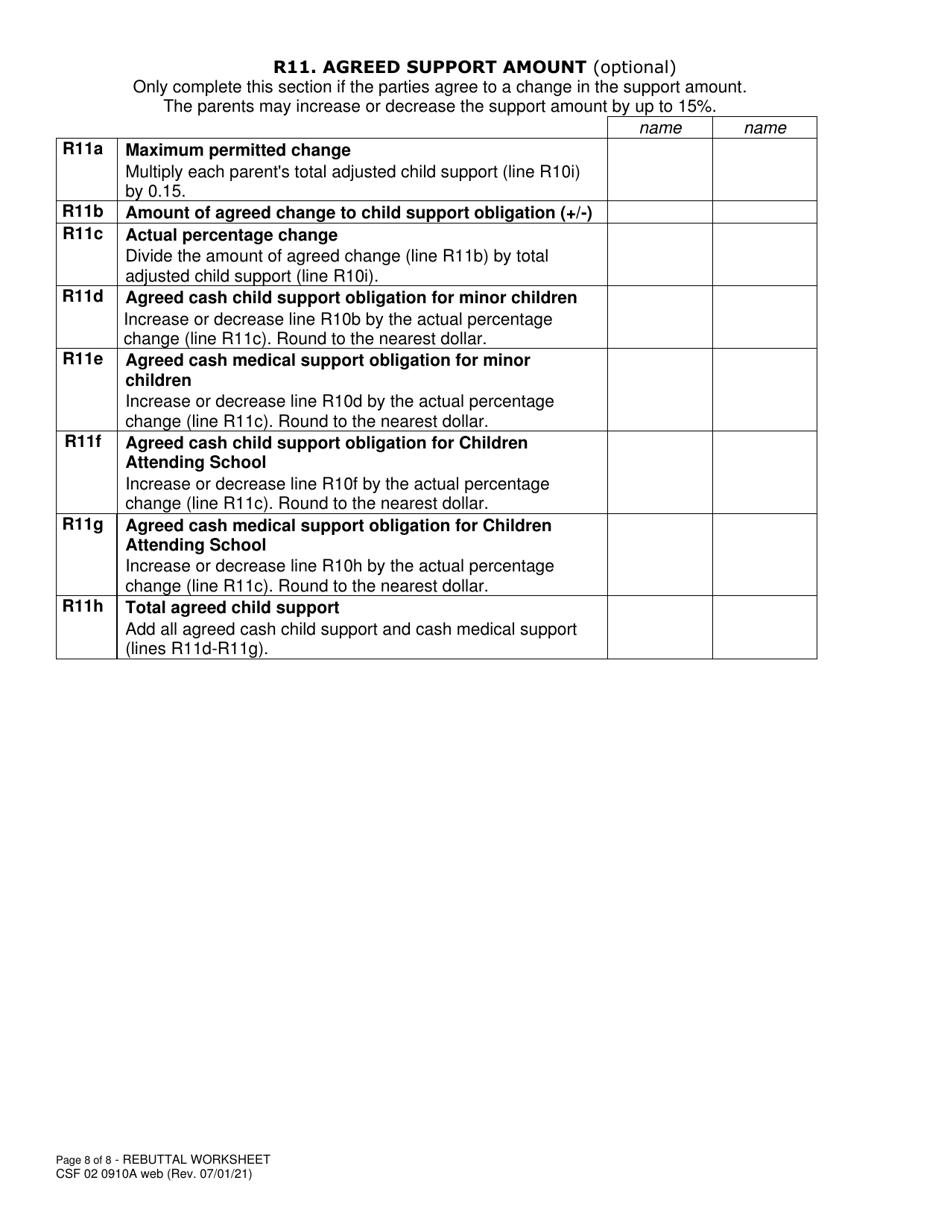 Form CSF02 0910A Child Support Rebuttal Worksheet - Oregon, Page 8