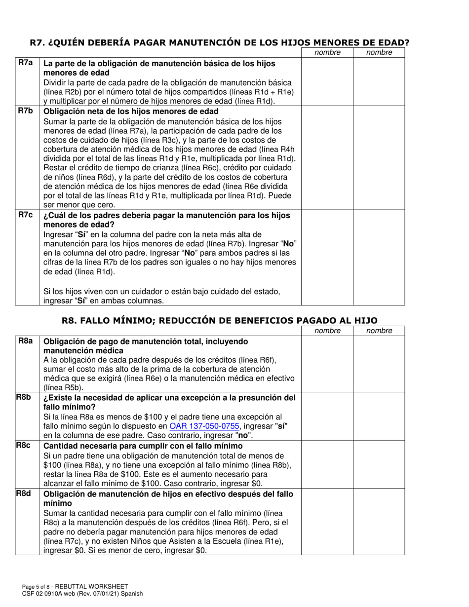 Formulario CSF02 0910A Planilla De Refutacion De Manutencion De Hijos - Oregon (Spanish), Page 5