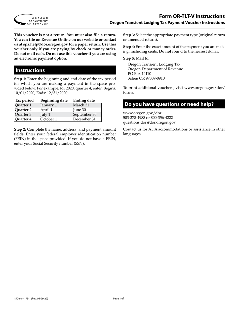 Oregon Load Fee Return Form.pdf Download Instructions for Form OR-TLT-V, 150-604-173 Oregon Transient ...