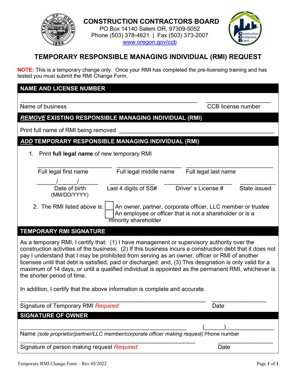 Oregon temporary responsible managing individual rmi request download