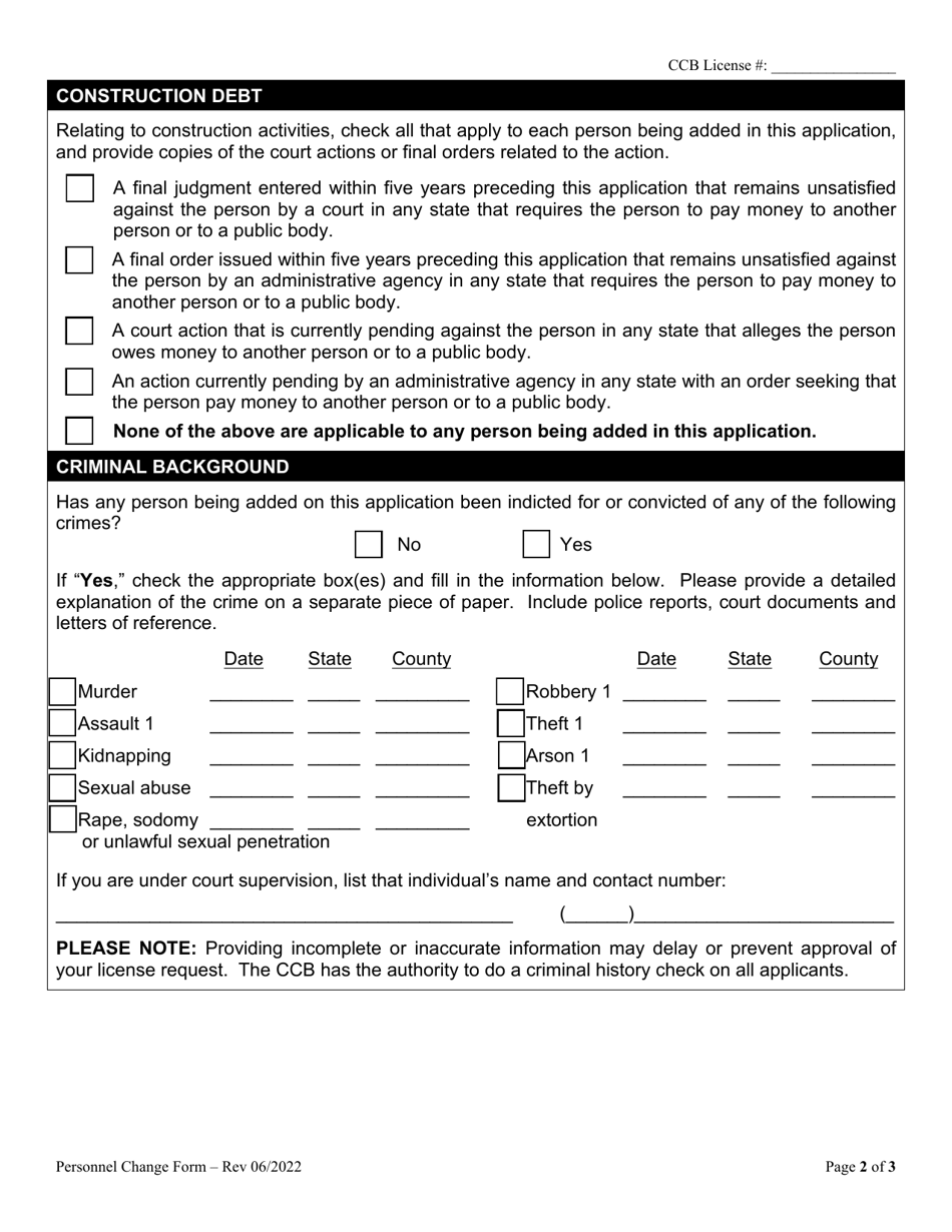 Personnel Change Request Form for Corporations and Limited Liability Companies - Oregon, Page 2