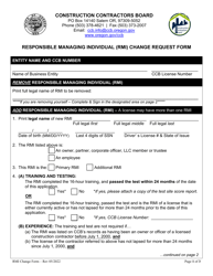 &quot;Responsible Managing Individual (Rmi) Change Request Form&quot; - Oregon
