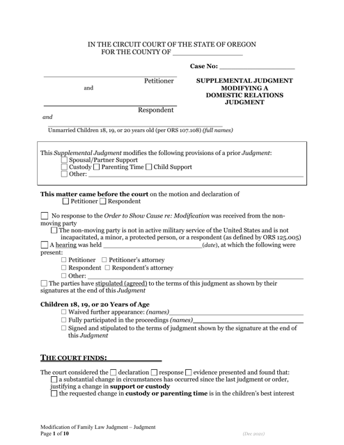 Supplemental Judgment Modifying a Domestic Relations Judgment - Oregon Download Pdf