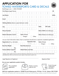 Document preview: Application for Towed Watersports Card & Decals - Oregon