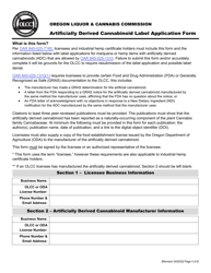 Document preview: Artificially Derived Cannabinoid Label Application Form - Oregon