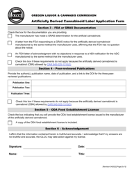 Artificially Derived Cannabinoid Label Application Form - Oregon, Page 2