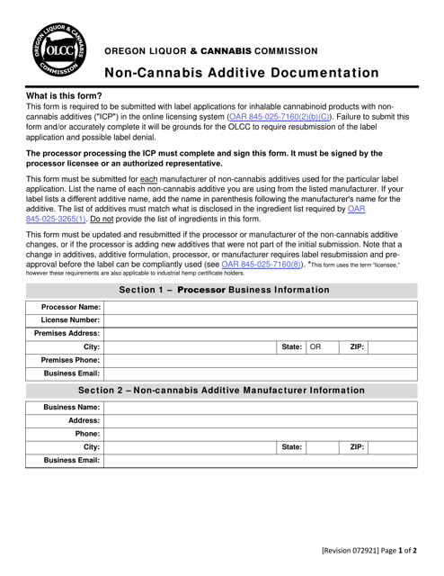 Non-cannabis Additive Documentation - Oregon